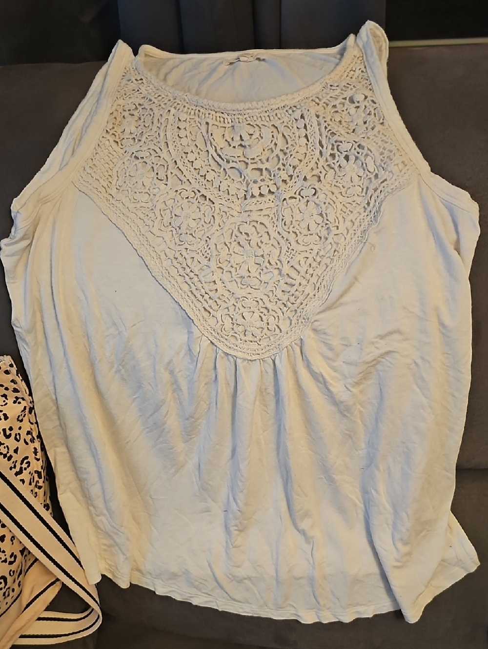 Crochet Yoke Tank Top - Cream